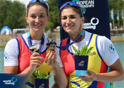 Ancuta Bodnar (b), Simona Radis (s), Women's Double Sculls, Romania, Gold, 2022 European Rowing Championships, Munich, Germany / Detlev Seyb/MyRowingPhoto.com