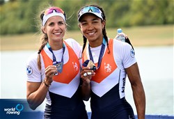 Roos De Jong (b), Laila Youssifou (s), Women's Double Sculls, Netherlands, Silver, 2022 European Rowing Championships, Munich, Germany / Detlev Seyb/MyRowingPhoto.com