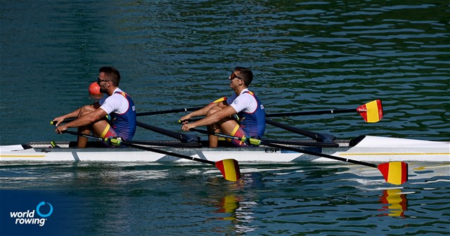 Aleix Garci Garcia Pujolar (b), Rodrigo Conde Romero (s), Men's Double Sculls, Spain, 2022 European Rowing Championships, Munich, Germany / Detlev Seyb/MyRowingPhoto.com