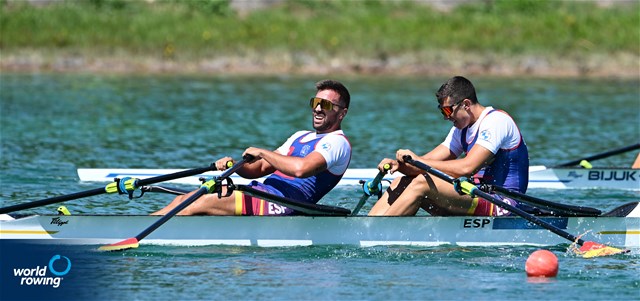 Aleix Garci Garcia Pujolar (b), Rodrigo Conde Romero (s), Men's Double Sculls, Spain, 2022 European Rowing Championships, Munich, Germany / Detlev Seyb/MyRowingPhoto.com
