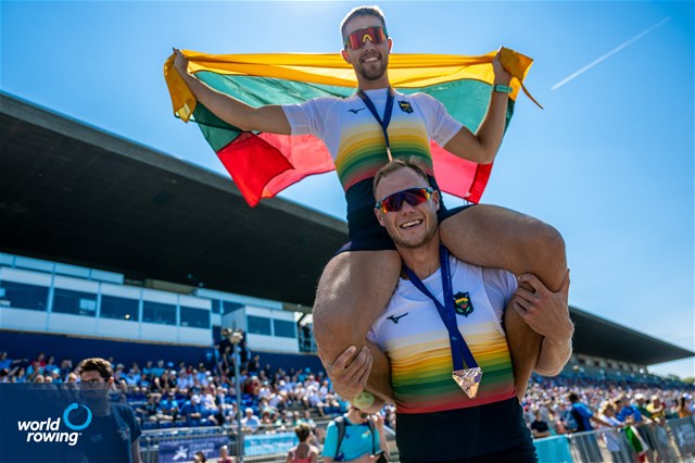 Armandas Kelmelis (b), Dovydas Nemeravicius (s), Men's Double Sculls, Lithuania, Bronze, 2022 European Rowing Championships, Munich, Germany / World Rowing/Benedict Tufnell