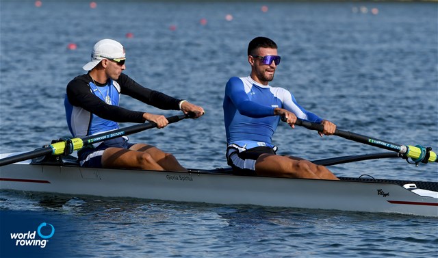 Dimitrios Boukouvalas (b), Zisis Boukouvalas (s), Men's Pair, Greece, 2022 European Rowing Under 23 Championships, Hazewinkel, Belgium / Detlev Seyb/MyRowingPhoto.com