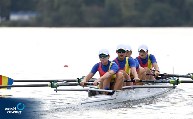 Amalia Bucu (b), Alina-Maria Baletchi, Manuela-Gabriela Lungu, Iuliana Timoc (s), Victoria-Stefania Petreanu (c), Women's Coxed Four, Romania, 2022 European Rowing Under 23 Championships, Hazewinkel, Belgium / Detlev Seyb/MyRowingPhoto.com