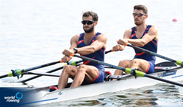 Enes Gok (b), Sefik Cakmak (s), Lightweight Men's Double Sculls, Turkey, 2022 European Rowing Under 23 Championships, Hazewinkel, Belgium / Detlev Seyb/MyRowingPhoto.com