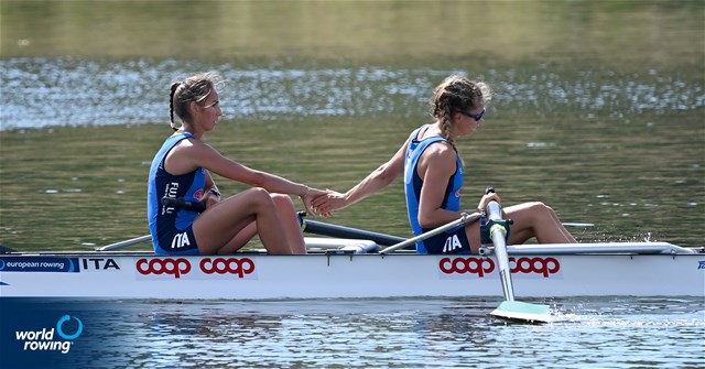 Maria Zerboni (b), Samantha Premerl (s), Lightweight Women's Pair, Italy, 2022 European Rowing Under 23 Championships, Hazewinkel, Belgium / Detlev Seyb/MyRowingPhoto.com
