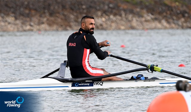 Mohammed Al-Khafaji, Lightweight Men's Single Sculls, Iraq, 2022 World Rowing Championships, Racice, Czech Republic / Detlev Seyb/MyRowingPhoto.com