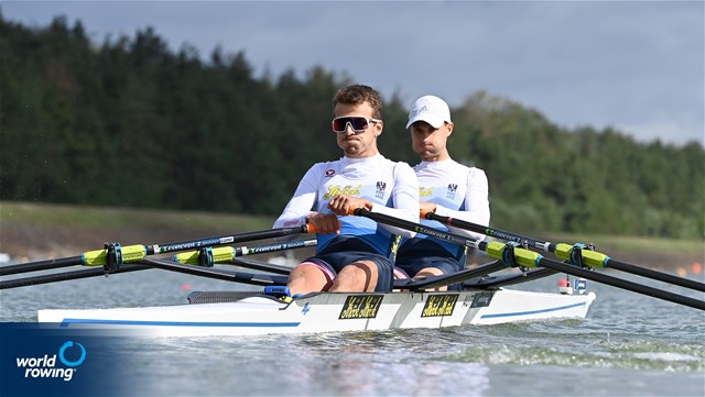 Lukas Reim (b), Julian Schoeberl (s), Lightweight Men's Double Sculls, Austria, 2022 World Rowing Championships, Racice, Czech Republic / Detlev Seyb/MyRowingPhoto.com