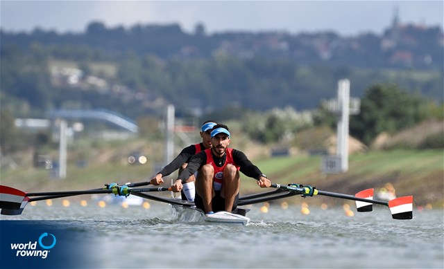 Ahmed Abdelaal (b), Mostafa Kandil  (s), Lightweight Men's Double Sculls, Egypt, 2022 World Rowing Championships, Racice, Czech Republic / Detlev Seyb/MyRowingPhoto.com