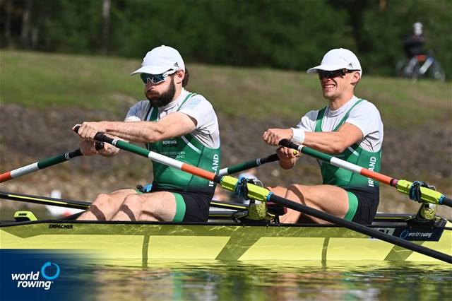 Fintan Mc Carthy (b), Paul O'Donovan (s), Lightweight Men's Double Sculls, Ireland, 2022 World Rowing Championships, Racice, Czech Republic / Detlev Seyb/MyRowingPhoto.com