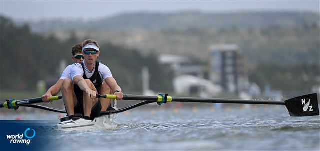 Matt Macdonald (b), Thomas Mackintosh (s), Men's Pair, New Zealand, 2022 World Rowing Championships, Racice, Czech Republic / Detlev Seyb/MyRowingPhoto.com
