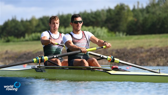 Adrian Juhasz (b), Bela Simon (s), Men's Pair, Hungary, 2022 World Rowing Championships, Racice, Czech Republic / Detlev Seyb/MyRowingPhoto.com