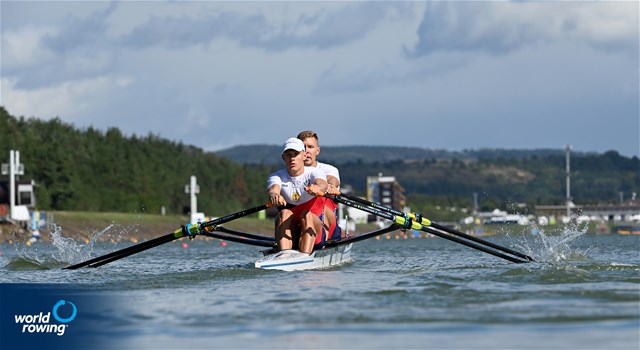 Jakub Podrazil (b), Jan Cincibuch (s), Men's Double Sculls, Czech Republic, 2022 World Rowing Championships, Racice, Czech Republic / Detlev Seyb/MyRowingPhoto.com