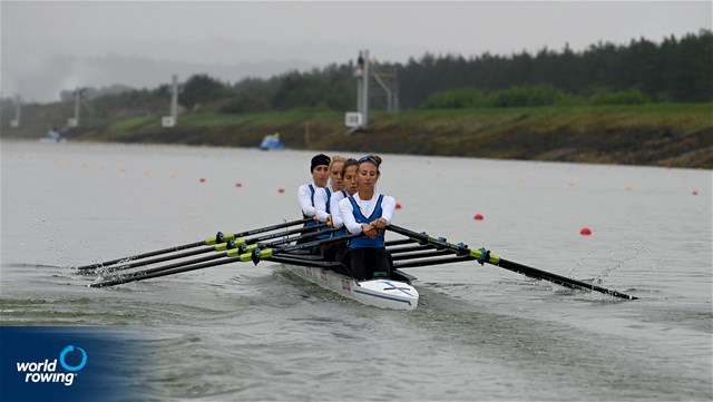 Giulia Mignemi (b), Ilaria Corazza, Silvia Crosio, Arianna Noseda (s), Lightweight Women's Quadruple Sculls, Italy, 2022 World Rowing Championships, Racice, Czech Republic / Detlev Seyb/MyRowingPhoto.com