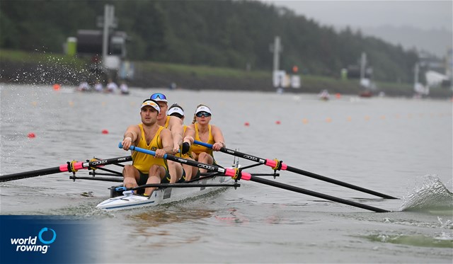 Jessica Gallagher (b), Alexandra Viney, Thomas Birtwhistle, James Talbot (s), Teesaan Koo (c), PR3 Mixed coxed four , Australia, 2022 World Rowing Championships, Racice, Czech Republic / Detlev Seyb/MyRowingPhoto.com