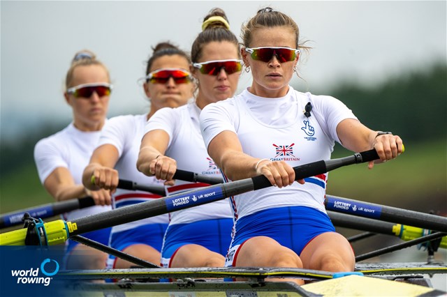 Heidi Long (b), Rowan Mckellar, Samantha Redgrave, Rebecca Shorten (s), Women's Four, Great Britain, 2022 World Rowing Championships, Racice, Czech Republic / World Rowing/Benedict Tufnell