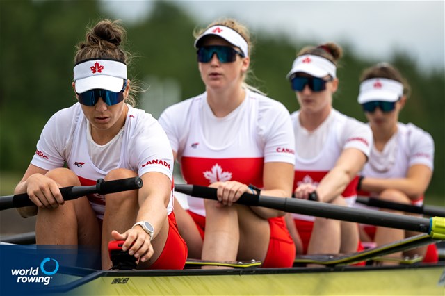 Claire Brillon (b), Cassidy Deane, Karen Lefsrud, Rebecca Zimmerman (s), Women's Four, Canada, 2022 World Rowing Championships, Racice, Czech Republic / World Rowing/Benedict Tufnell