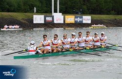 Mark Hinrichs (b), Jasper Angl, Julian Garth, Tom Tewes, Benedict Eggeling, Mattes Schoenherr, Wolf-Niclas Schroeder, Torben Johannesen (s), Jonas Wiesen (c), Men's Eight, Germany, 2022 World Rowing Championships, Racice, Czech Republic / Detlev Seyb/MyRowingPhoto.com