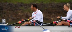 Perle Bouge (b), Stephane Tardieu (s), PR2 Mixed double sculls, France, 2022 World Rowing Championships, Racice, Czech Republic / Maren Derlien/MyRowingPhoto.com
