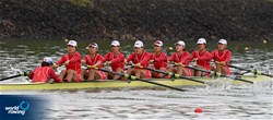 Hairong Zhang (b), Yuxiu Zhou, Xiya Dong, Mengyao Dai, Peixin Zhang, Fengjiao Sun, Xinyu Lin, Yixin Yang (s), Liping Shang (c), Women's Eight, People's Republic of China, 2022 World Rowing Championships, Racice, Czech Republic / Detlev Seyb/MyRowingPhoto.com