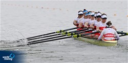 Jessica Sevick (b), Gabrielle Smith, Morgan Rosts, Kirsten Edwards, Alexis Cronk, Kasia Gruchalla-Wesierski, Avalon Wasteneys, Sydney Payne (s), Kristen Kit (c), Women's Eight, Canada, 2022 World Rowing Championships, Racice, Czech Republic / Detlev Seyb/MyRowingPhoto.com