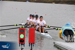 Margot Boulet (b), Erika Sauzeau, Jerome Hamelin, Laurent Cadot (s), Emilie Acquistapace (c), PR3 Mixed coxed four , France, 2022 World Rowing Championships, Racice, Czech Republic / Maren Derlien/MyRowingPhoto.com
