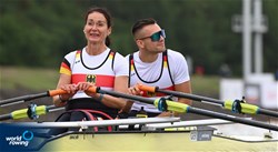 Leopold Reimann (b), Sylvia Pille-Steppat (s), PR2 Mixed double sculls, Germany, 2022 World Rowing Championships, Racice, Czech Republic / Detlev Seyb/MyRowingPhoto.com