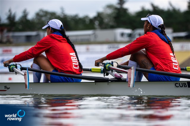 Yariulvis Cobas Garcia (b), Milena Venega Cancio (s), Women's Double Sculls, Cuba, 2022 World Rowing Championships, Racice, Czech Republic / World Rowing/Benedict Tufnell