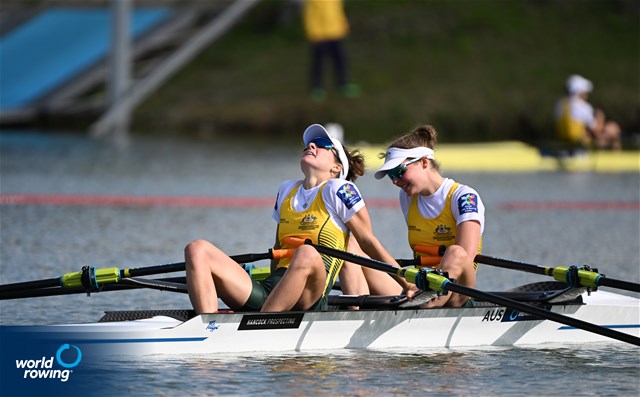 Anneka Reardon (b), Lucy Coleman (s), Lightweight Women's Double Sculls, Australia, 2022 World Rowing Championships, Racice, Czech Republic / Detlev Seyb/MyRowingPhoto.com