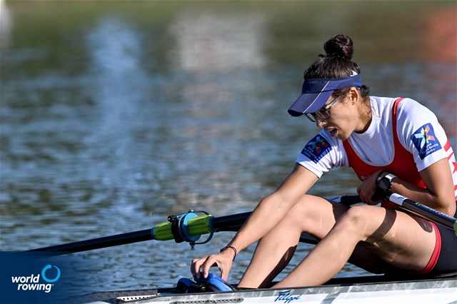 Khadija Krimi, Lightweight Women's Single Sculls, Tunisia, 2022 World Rowing Championships, Racice, Czech Republic / Detlev Seyb/MyRowingPhoto.com