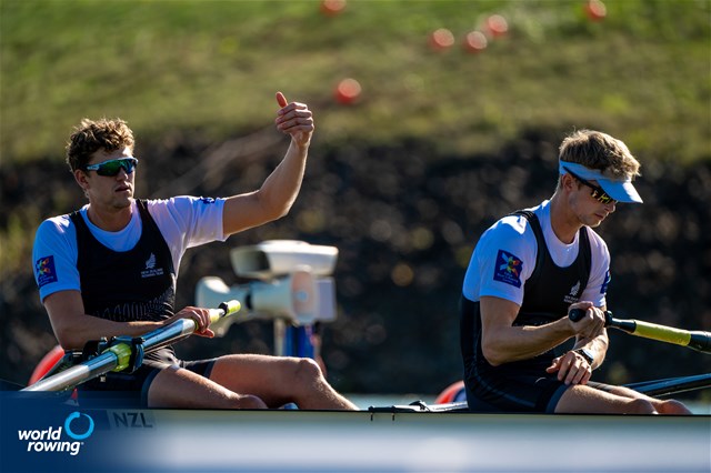Matt Macdonald (b), Thomas Mackintosh (s), Men's Pair, New Zealand, 2022 World Rowing Championships, Racice, Czech Republic / World Rowing/Benedict Tufnell