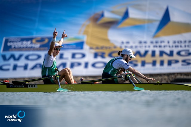 Fintan Mc Carthy (b), Paul O'Donovan (s), Lightweight Men's Double Sculls, Ireland, 2022 World Rowing Championships, Racice, Czech Republic / World Rowing/Benedict Tufnell