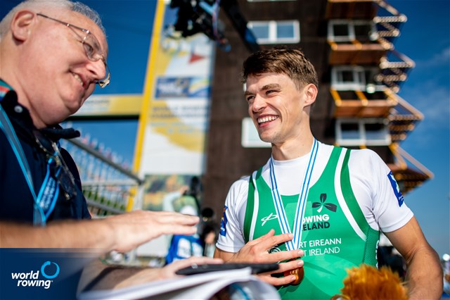 Fintan Mc Carthy (b), Lightweight Men's Double Sculls, Ireland, Gold, 2022 World Rowing Championships, Racice, Czech Republic / World Rowing/Benedict Tufnell