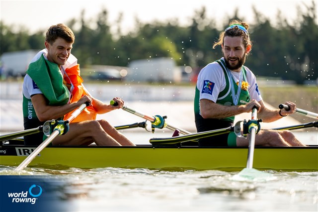 Fintan Mc Carthy (b), Paul O'Donovan (s), Lightweight Men's Double Sculls, Ireland, Gold, 2022 World Rowing Championships, Racice, Czech Republic / World Rowing/Benedict Tufnell