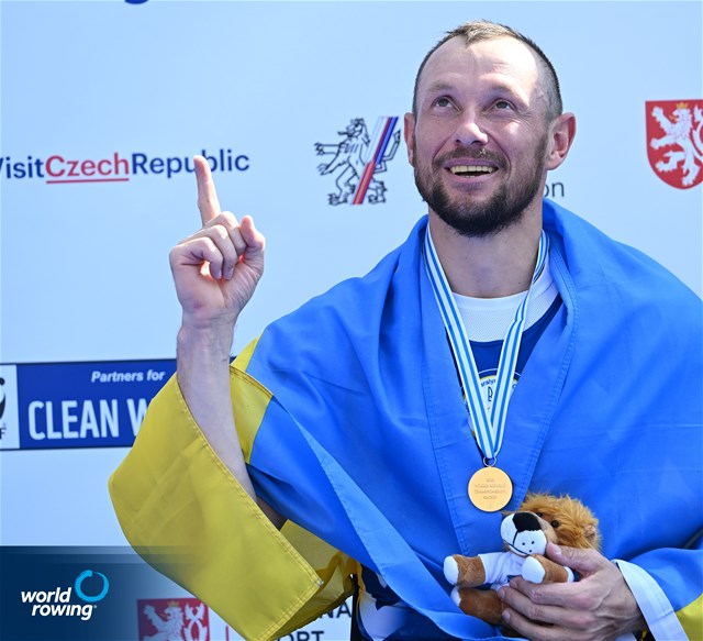Roman Polianskyi, PR1 Mens Single Sculls, Ukraine, Gold, 2022 World Rowing Championships, Racice, Czech Republic / Detlev Seyb/MyRowingPhoto.com