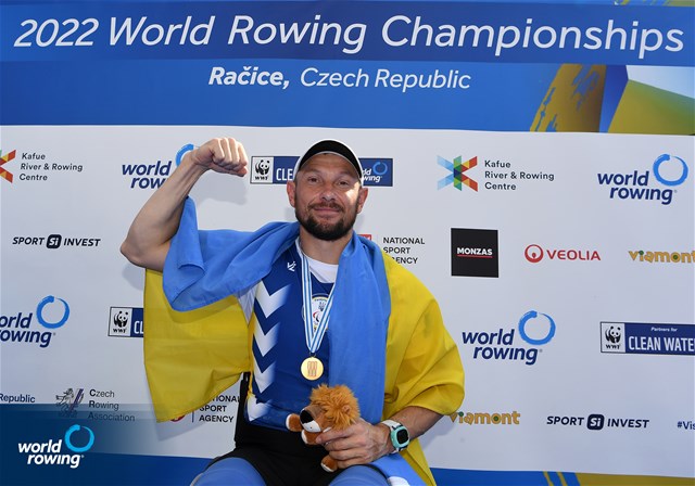Roman Polianskyi, PR1 Mens Single Sculls, Ukraine, Gold, 2022 World Rowing Championships, Racice, Czech Republic / Detlev Seyb/MyRowingPhoto.com