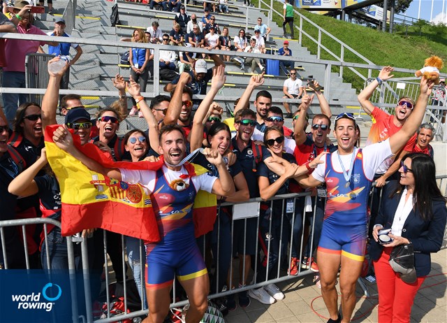 Aleix Garci Garcia Pujolar (b), Rodrigo Conde Romero (s), Men's Double Sculls, Spain, Silver, 2022 World Rowing Championships, Racice, Czech Republic / Detlev Seyb/MyRowingPhoto.com