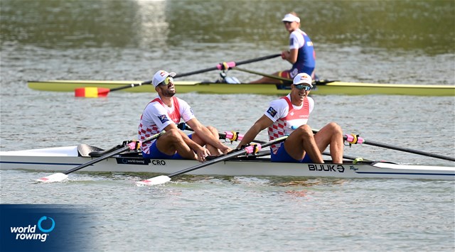Martin Sinkovic (b), Valent Sinkovic (s), Men's Double Sculls, Croatia, 2022 World Rowing Championships, Racice, Czech Republic / Detlev Seyb/MyRowingPhoto.com