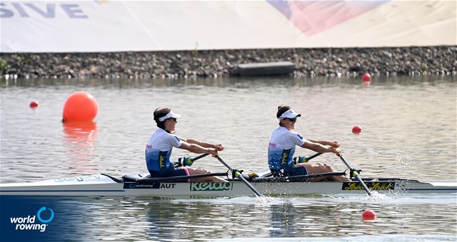 Katharina Lobnig (b), Magdalena Lobnig (s), Women's Double Sculls, Austria, 2022 World Rowing Championships, Racice, Czech Republic / Detlev Seyb/MyRowingPhoto.com