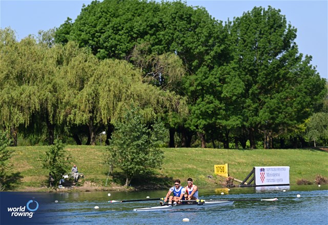Martin Mackovic (b), Milos Vasic (s), Men's Pair, Serbia, 2023 World Rowing Cup I, Zagreb, Croatia © Detlev Seyb / MyRowingPhoto.com