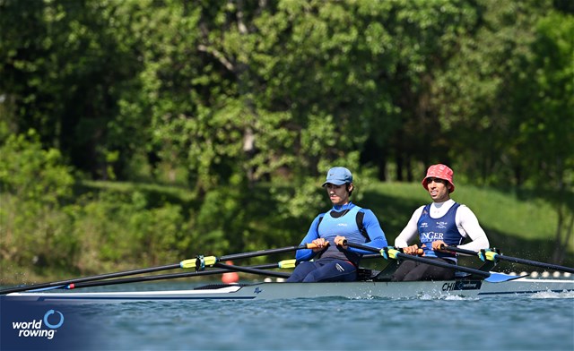 Cesar Abaroa (b), Eber Sanhueza (s), Lightweight Men's Double Sculls, Chile, 2023 World Rowing Cup I, Zagreb, Croatia © Detlev Seyb / MyRowingPhoto.com