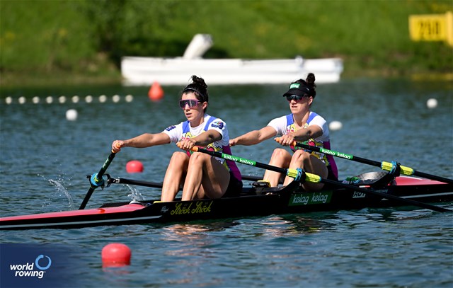 Katharina Lobnig (b), Magdalena Lobnig (s), Women's Double Sculls, Austria, 2023 World Rowing Cup I, Zagreb, Croatia © Detlev Seyb / MyRowingPhoto.com