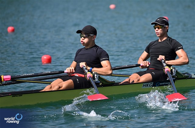 Tik Lun Chan (b), Siu Wing Ho (s), Lightweight Men's Double Sculls, Hong Kong, China, 2023 World Rowing Cup I, Zagreb, Croatia © Detlev Seyb / MyRowingPhoto.com