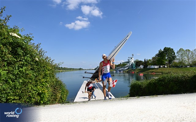 Martin Sinkovic (b), Valent Sinkovic (s), Men's Double Sculls, Croatia, 2023 World Rowing Cup I, Zagreb, Croatia © Detlev Seyb/MyRowingPhoto.com