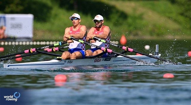 Martin Sinkovic (b), Valent Sinkovic (s), Men's Double Sculls, Croatia, 2023 World Rowing Cup I, Zagreb, Croatia © Detlev Seyb / MyRowingPhoto.com