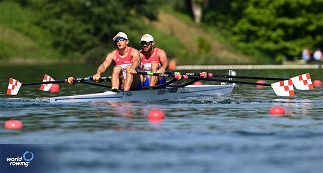 Martin Sinkovic (b), Valent Sinkovic (s), Men's Double Sculls, Croatia, 2023 World Rowing Cup I, Zagreb, Croatia © Detlev Seyb / MyRowingPhoto.com