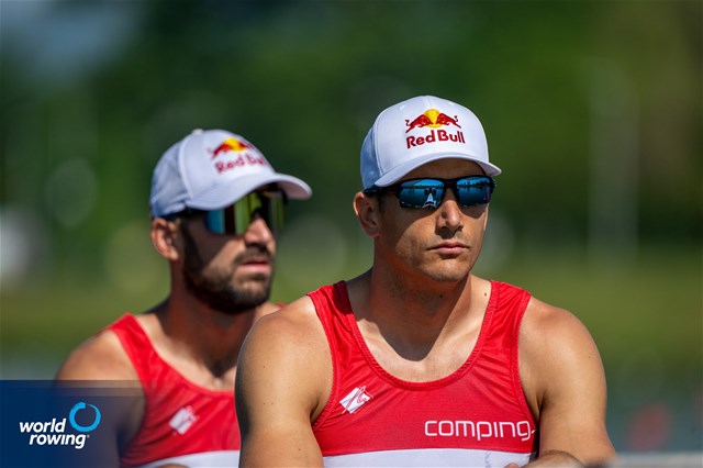 Martin Sinkovic (b), Valent Sinkovic (s), Men's Double Sculls, Croatia, 2023 World Rowing Cup I, Zagreb, Croatia / World Rowing / Benedict Tufnell