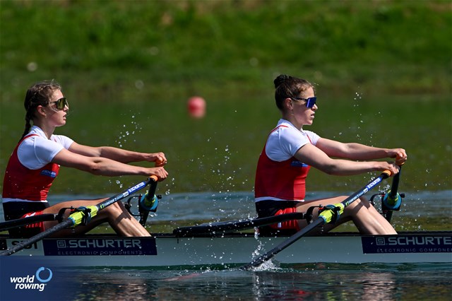 Eline Rol (b), Olivia Nacht (s), Lightweight Women's Double Sculls, Switzerland, 2023 World Rowing Cup I, Zagreb, Croatia © Detlev Seyb / MyRowingPhoto.com