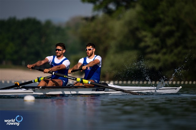 Martin Mackovic (b), Milos Vasic (s), Men's Pair, Serbia, 2023 World Rowing Cup I, Zagreb, Croatia © World Rowing / Benedict Tufnell