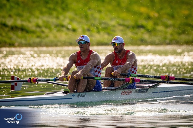 Martin Sinkovic (b), Valent Sinkovic (s), Men's Double Sculls, Croatia, 2023 World Rowing Cup I, Zagreb, Croatia © World Rowing / Benedict Tufnell