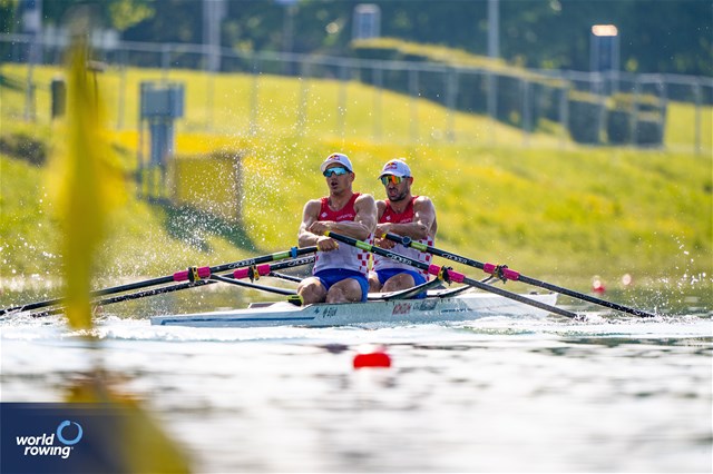 Martin Sinkovic (b), Valent Sinkovic (s), Men's Double Sculls, Croatia, 2023 World Rowing Cup I, Zagreb, Croatia © World Rowing / Benedict Tufnell